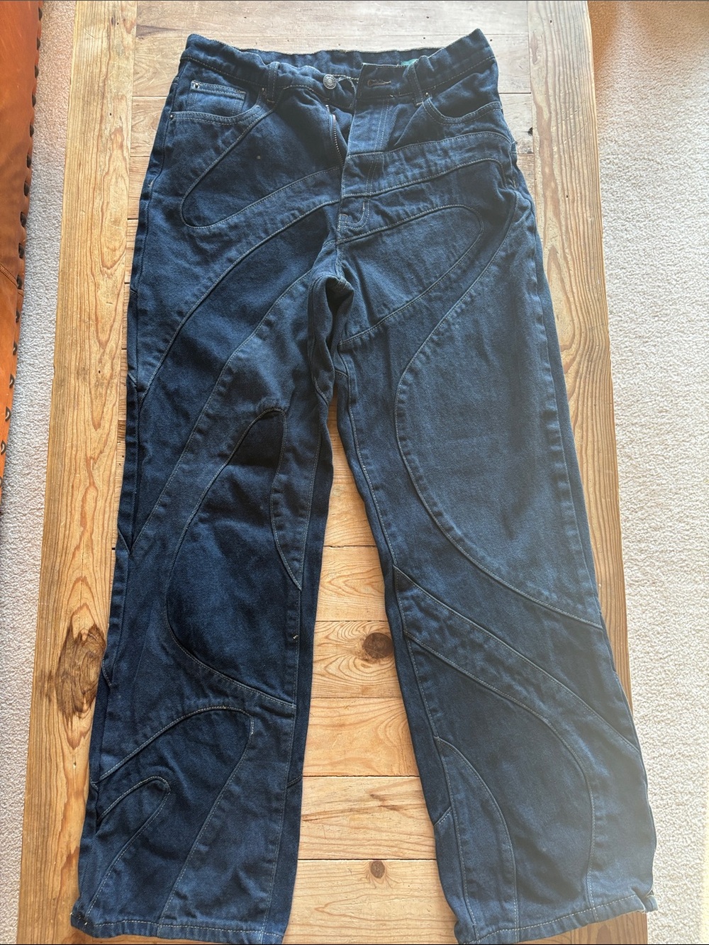 Jaded London Dark Blue Flared Jeans with Curved Panel Stitching
